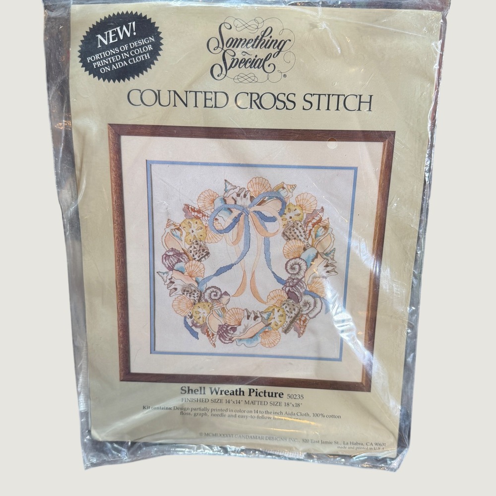 Vintage Candamar Something Special Shell Wreath Cross Stitch Kit 50235 New